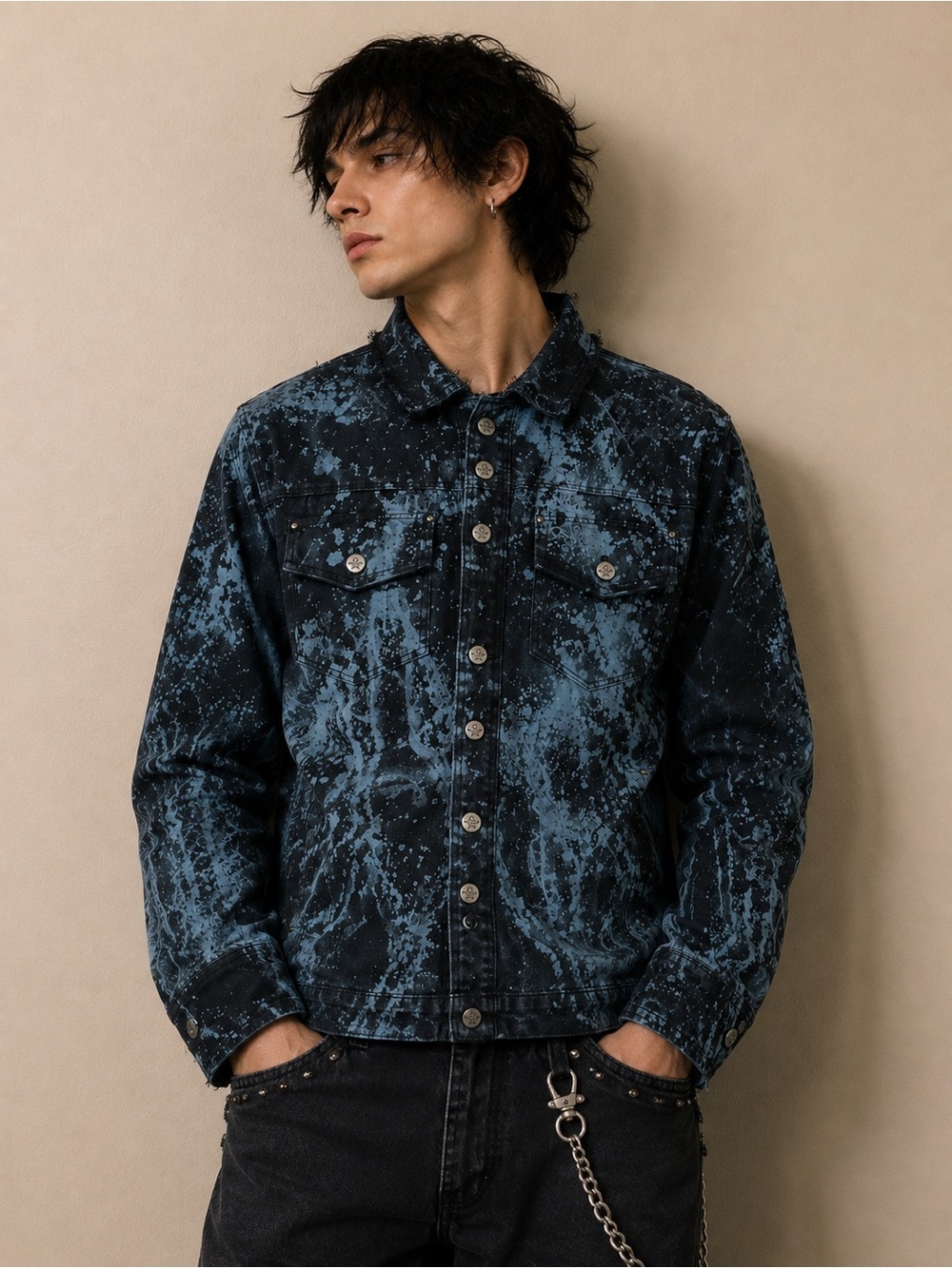 Lip Service Jean Jacket  - Blue Splatters - Size Small (Punk, Rock, Y2K , Goth)